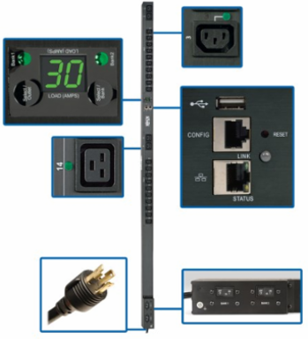 PDU, Monitored Per-Outlet, LX Platform, 5.5kW, 208/230V, 24 Outlets, L6-30P Input, 0U, TAA
