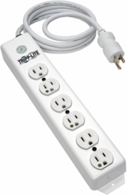 UL 1363 Medical-Grade Power Strip, 6 Hospital-Grade Outlets, 15 ft Cord