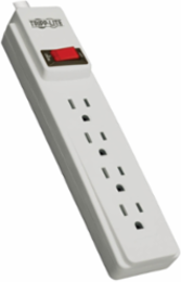 4-Outlet Power Strip with 10 ft Cord, 15A Circuit Breaker, ABS Plastic, Light Gray