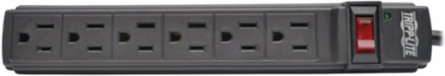 6-Outlet Power Strip with 6 ft Cord, 15A Circuit Breaker, Black