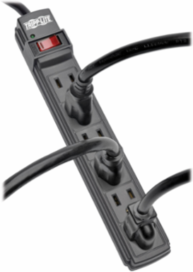 6-Outlet Power Strip with 6 ft Cord, 15A Circuit Breaker, Black