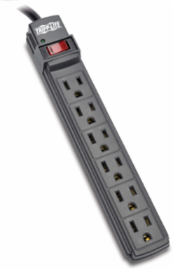 6-Outlet Power Strip with 6 ft Cord, 15A Circuit Breaker, Black