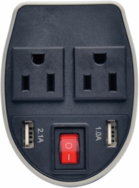 200W Ultra-Compact Car Inverter, 2 AC Outlets, 2 USB Ports, Cup Holder Design