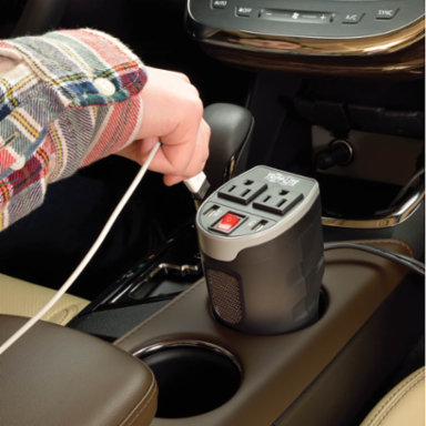200W Ultra-Compact Car Inverter, 2 AC Outlets, 2 USB Ports, Cup Holder Design