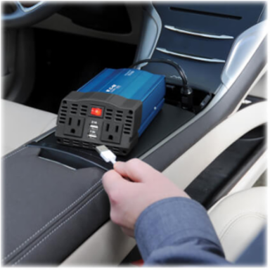 375W Ultra-Compact Car Inverter with 2 AC Outlets, 2 USB Ports, and 3 ft. Battery Cables