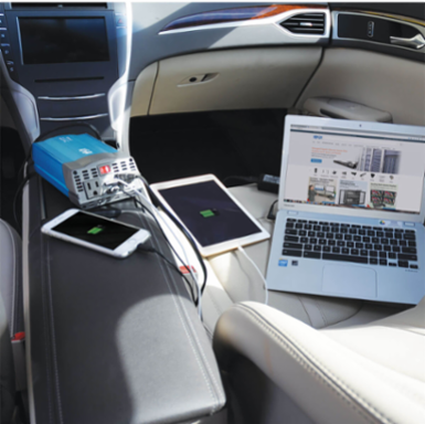375W Ultra-Compact Car Inverter with 2 AC Outlets, 2 USB Ports, and 3 ft. Battery Cables