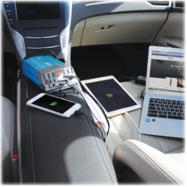 375W Ultra-Compact Car Inverter with 2 AC Outlets, 2 USB Ports, and 3 ft. Battery Cables