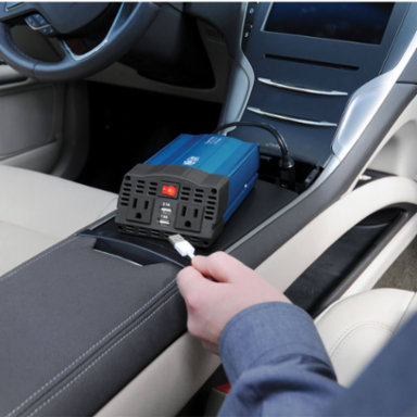 375W Ultra-Compact Car Inverter with 2 AC Outlets, 2 USB Ports, and 3 ft. Battery Cables
