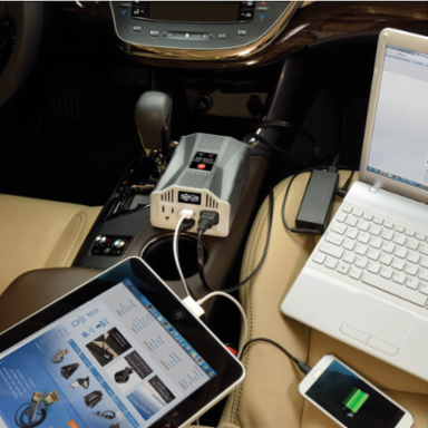 400W Ultra-Compact Car Inverter, 2 AC Outlets, 2 USB Ports, 12V DC Input