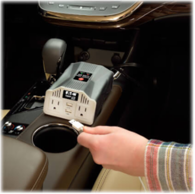 400W Ultra-Compact Car Inverter, 2 AC Outlets, 2 USB Ports, 12V DC Input