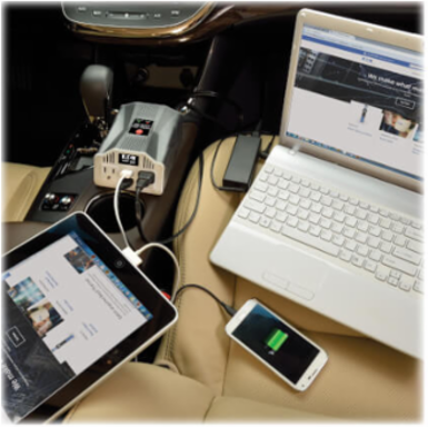 400W Ultra-Compact Car Inverter, 2 AC Outlets, 2 USB Ports, 12V DC Input