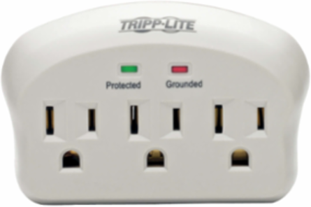 Surge Protector, 3 Outlet Direct Plug-In, 660 Joules, 1800W, Diagnostic LEDs