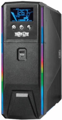 Gaming UPS Battery Backup, Pure Sine Wave, 120V, 1200VA/720W, LCD, AVR, RGB LEDs, USB Charging