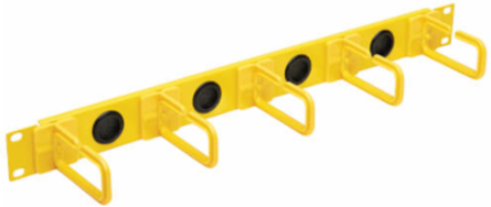 Horizontal Cable Manager, Flexible Rings, 1U, Yellow/Black