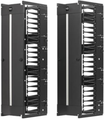 High-Capacity Vertical Cable Manager - Deep Double Finger Duct with Cover, Single Sided, 12 in. Wide, Black, 7 ft. (2.2 m)