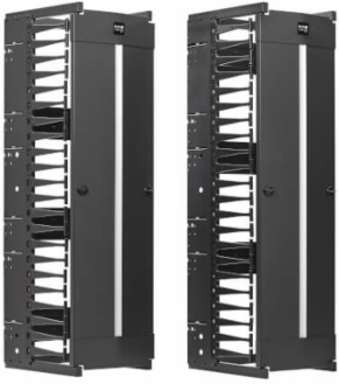 High-Capacity Vertical Cable Manager - Deep Double Finger Duct with Cover, Single Sided, 12 in. Wide, Black, 7 ft. (2.2 m)