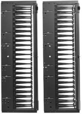 High-Capacity Vertical Cable Manager - Deep Double Finger Duct with Cover, Single Sided, 6 in. Wide, Black, 7 ft. (2.2 m)