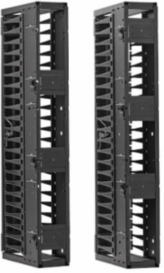 High-Capacity Vertical Cable Manager - Deep Double Finger Duct with Cover, Single Sided, 6 in. Wide, Black, 7 ft. (2.2 m)
