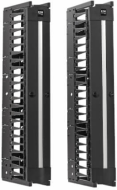 High-Capacity Vertical Cable Manager - Deep Double Finger Duct with Cover, Single Sided, 6 in. Wide, Black, 7 ft. (2.2 m)
