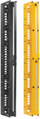 High-Capacity Vertical Cable Manager - Deep Double Finger Duct with Cover, Double Sided, 6 in. Wide, Yellow/Black, 7 ft. (2.2 m)
