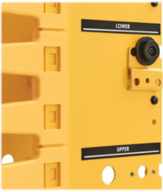 High-Capacity Vertical Cable Manager - Deep Double Finger Duct with Cover, Double Sided, 6 in. Wide, Yellow/Black, 7 ft. (2.2 m)