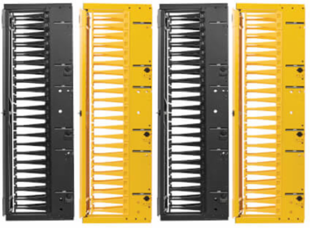 High-Capacity Vertical Cable Manager - Deep Double Finger Duct with Cover, Double Sided, 6 in. Wide, Yellow/Black, 7 ft. (2.2 m)