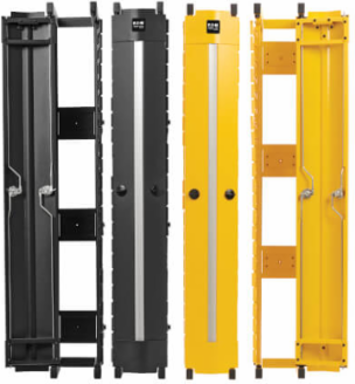 High-Capacity Vertical Cable Manager - Deep Double Finger Duct with Cover, Double Sided, 6 in. Wide, Yellow/Black, 7 ft. (2.2 m)