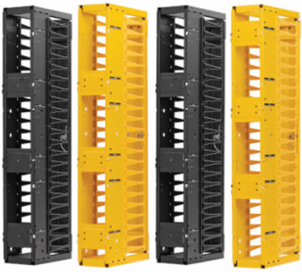 High-Capacity Vertical Cable Manager - Deep Double Finger Duct with Cover, Double Sided, 6 in. Wide, Yellow/Black, 7 ft. (2.2 m)