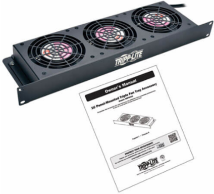 1U Rack Fan Tray, 3 Fans, 210 CFM, NEMA 5-15P Plug, 6.6 lbs