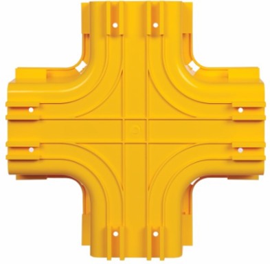Horizontal 4-Way Junction, Fiber Routing System, 120 mm (5 in), Yellow