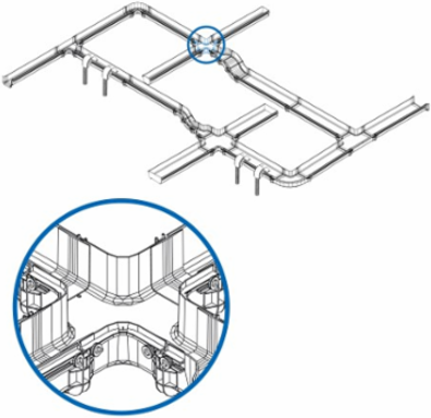 Horizontal 4-Way Junction, Fiber Routing System, 120 mm (5 in), Yellow