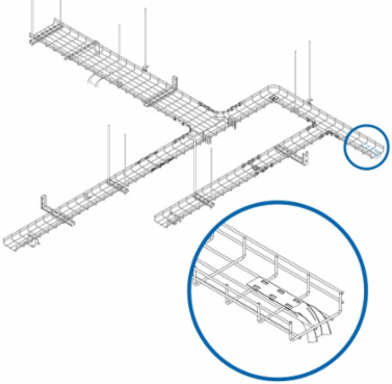 Cable Exit Clip/Dropout Waterfall for Wire Mesh Cable Trays, 45 mm Wide