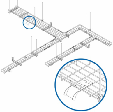 Cable Exit Clip/Dropout Waterfall, Wire Mesh Cable Trays, 90 mm Wide, Black