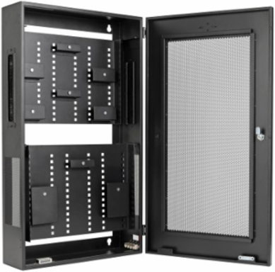 SmartRack 3U Low-Profile Vertical-Mount Switch-Depth Wall-Mount Structured Wiring Enclosure, Adjustable Equipment Brackets