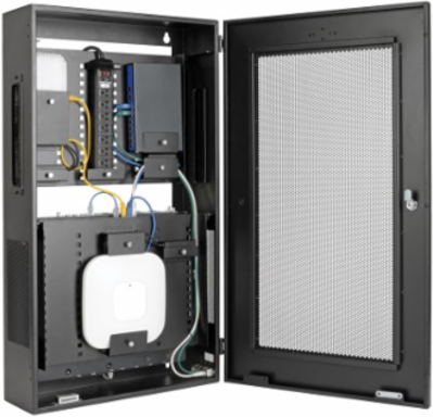 SmartRack 3U Low-Profile Vertical-Mount Switch-Depth Wall-Mount Structured Wiring Enclosure, Adjustable Equipment Brackets