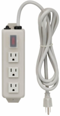 3-Outlet Power Strip, 6 ft Cord, 15A Circuit Breaker, Metal Case