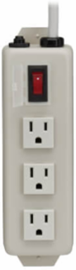 3-Outlet Power Strip, 6 ft Cord, 15A Circuit Breaker, Metal Case