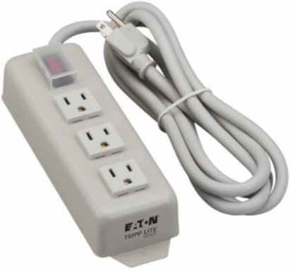 3-Outlet Power Strip, 6 ft Cord, 15A Circuit Breaker, Metal Case