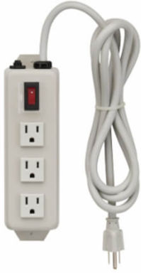 3-Outlet Power Strip, 6 ft Cord, 15A Circuit Breaker, Metal Case