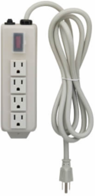 Power Strip, 4 Outlets, 6 Ft. Cord, 15A Circuit Breaker, Rugged Metal Case