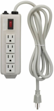 Power Strip, 4 Outlets, 6 Ft. Cord, 15A Circuit Breaker, Rugged Metal Case