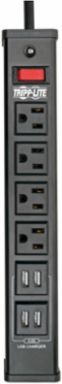4-Outlet Surge Protector with 4 USB Ports, 6 ft Cord, 450 Joules, Metal Housing