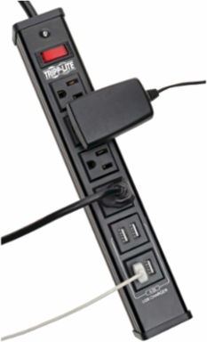 4-Outlet Surge Protector with 4 USB Ports, 6 ft Cord, 450 Joules, Metal Housing