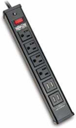 4-Outlet Surge Protector with 4 USB Ports, 6 ft Cord, 450 Joules, Metal Housing