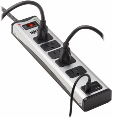 5-Outlet Surge Protector with 1 USB-A and 1 USB-C (3.9A Shared) - 6 ft. Cord, 2100 Joules, Metal Housing