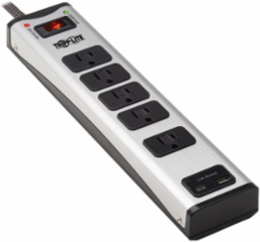 5-Outlet Surge Protector with 1 USB-A and 1 USB-C (3.9A Shared) - 6 ft. Cord, 2100 Joules, Metal Housing