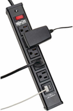 5-Outlet Surge Protector with 2 USB Ports, 450 Joules, 6 ft Cord