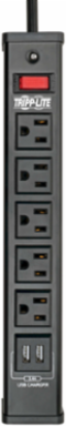 5-Outlet Surge Protector with 2 USB Ports, 450 Joules, 6 ft Cord