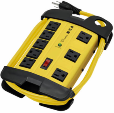 8-Outlet Industrial Safety Surge Protector, 12 Ft Cord, 1500 Joules, Metal Case
