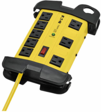 8-Outlet Industrial Safety Surge Protector, 12 Ft Cord, 1500 Joules, Metal Case